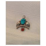 Native American Made Sterling Silver And Turquoise Pendant
