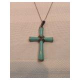 Sterling Silver And Turquoise Cross Necklace