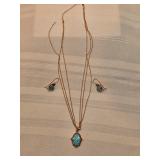 14k Rose Gold And Opal Necklace And Earrings Combo