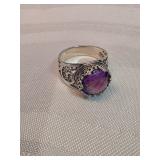 Large Sterling Silver And Amethyst Ring