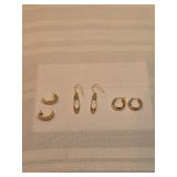 3 Pairs Plain 14k Gold Earrings