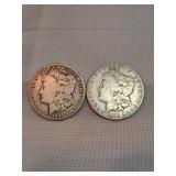 Pair Of 1901 O Morgan Silver Dollars 