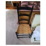 Wooden chair with woven seat, farmhouse style chair, metal trunk