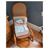 Vintage Thonet- style bentwood and cane rocking chair, Hummel tray and tea set