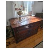 Wooden dresser old world style, lamp with leaves on the shade