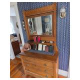 Eastlake style walnut dresser with mirror, basket, assorted bibles