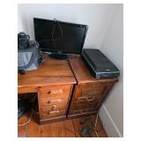 Canon camera, Samsung monitor, Epson, file cabinet
