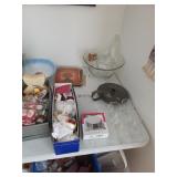 Punch bowl with cups, candle holder, Christmas ornaments 