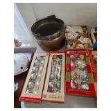 Vintage Christmas ornaments, Metal bowl