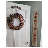 over the door Welcome wreath hanger and wreath, wall hanging textile