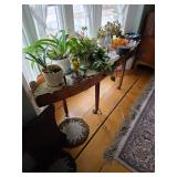 Plants, trivets, Copper plant table with wheels, glass bowls