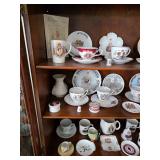 British Royal Commemorative porcelain tea cup and plates, Queen, Princes and Prince, thimble