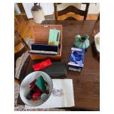 Large farmhouse table with ladder back chair, watches