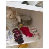 China set with tea pot and coffee pot, gold rimmed