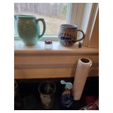 Mugs, silver top salt shaker