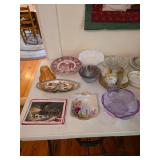 Carnival glass, china, purple glass bowl