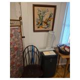 file cabinet, wooden chair, screen
