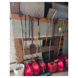 Gas Cans, Garden Tools, Rake, Shovel, Crow Bar