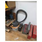Shop Vac, Tool Box, Millwaukee Sazall, Right angle drill.