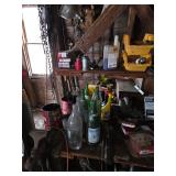 Vintage Glass Bottles, Spark Plugs, Workbench Items