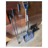 ski poles, shovel