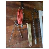 extension cord, metal snips, wood slats drying rack, Horse Bells