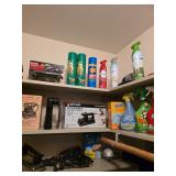 Assorted chemicals, palm sander, wallpaper steamer