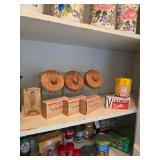 Glass canisters with wood lids, Vintage matches