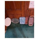 Assorted metal and wood serving trays