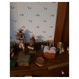 Mexican fold art sculptures, porcelain dogs, coasters