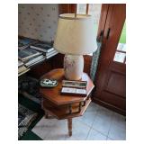 Side table with storage, lamp, games