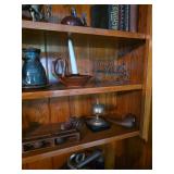 Trinkets, bell, candle stick, books, stein
