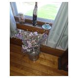Jug with purple floral arrangement, Cat decoration