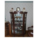 China cabinet, Mantle clock, dolls
