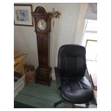 Grandfather clock, desk chair, framed wall art