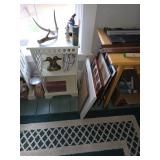 Small book case, duck book ends, frames, antler