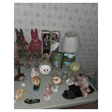 Snowman hand painted trinkets, lamp, cats