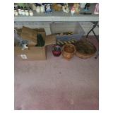Cat box, baskets, assorted snowmen 