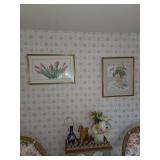 Framed artwork, Welcome sign, small book shelf