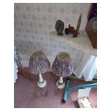 Side table lamps with purple and pink shades