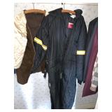 Vintage snowmobile suite with yellow reflective stripes