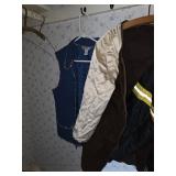 Vintage snowmobile suite with yellow reflective stripes, vests