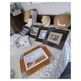 Framed art work, woman hats, vases NIB, 