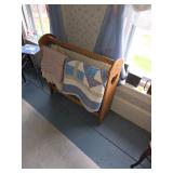 Quilt rack with open hearts, quilts, blankets and throws