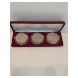 Three 1921 Morgan Silver Dollars In Case