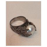 Sterling Silver And Pearl Ring