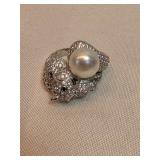 Sterling Silver With Pearl Cat Ring