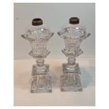 Pair Of Antique Boston Sandwich Whale Oil Lamps