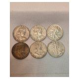 Silver Half Dollars Lot Of 6