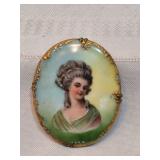 Antique Portrait Painted Brooch